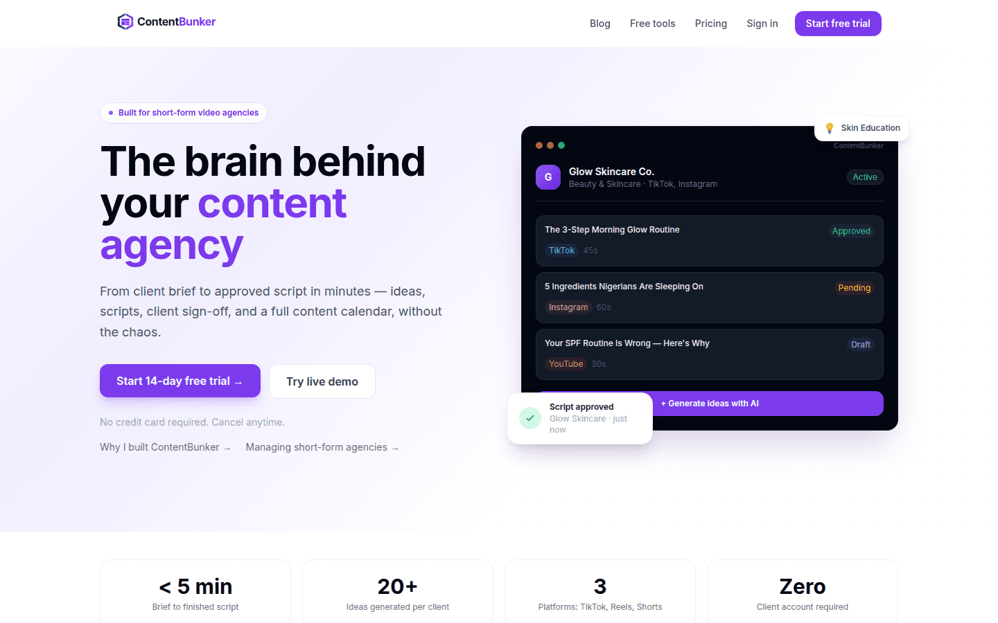 ContentBunker website on a desktop browser